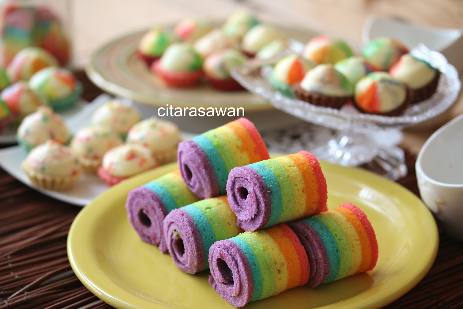 Mini Rainbow Roll Cake / Kek Gulung Pelangi ~ Blog Kakwan
