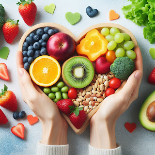 such as heart-shaped fruits or vegetables, to symbolize the focus on heart health
