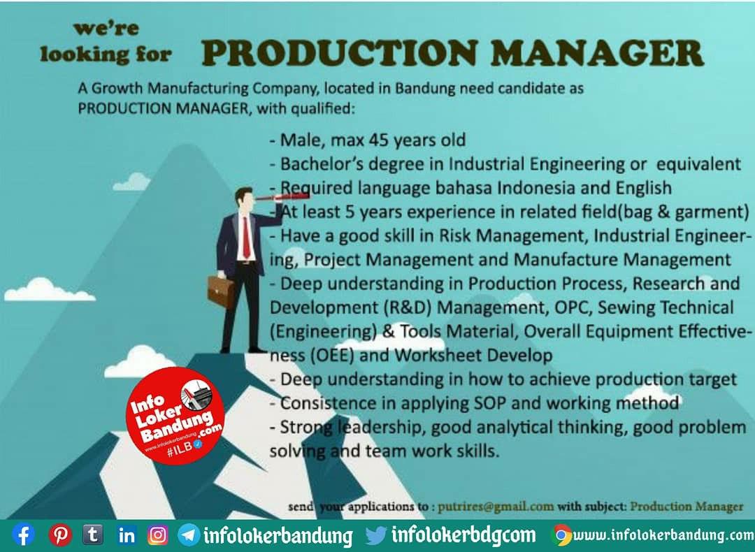 Lowongan Kerja Production Manager Bandung Oktober 2020