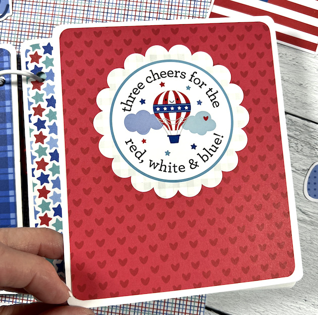 Memorial Day & July 4th Scrapbook Album page with stars, hearts and hot air balloon