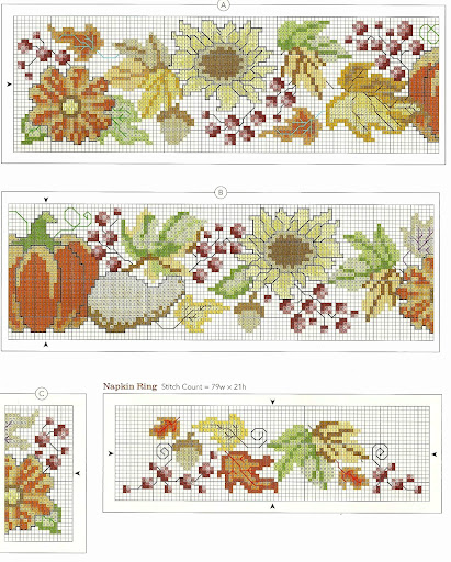 tabella colori schema punto croce primitivo-fiori autunno con zucche e bacche rosse