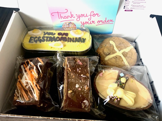 Oh My Cakery Easter treat box, filled with five different bakes