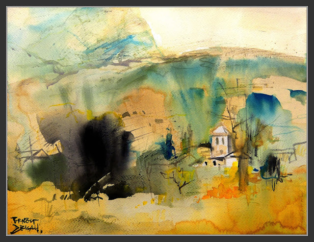 SALDES-PINTURA-ART-AQUAREL·LA-PANORAMICA-POBLE-PEDRAFORCA-PAISATGES-PINTOR-ERNEST DESCALS