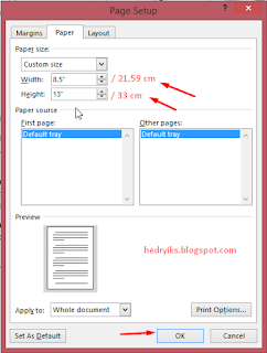 Cara Mengatur Ukuran Halaman Kertas HVS / F4 di MS Word 