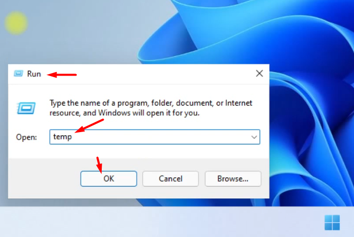 Open run in Windows 11 and type temp