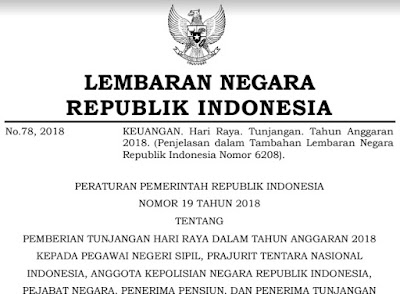 Peraturan Pemerintah RI Nomor 19 Tahun 2018 Tentang THR PNS