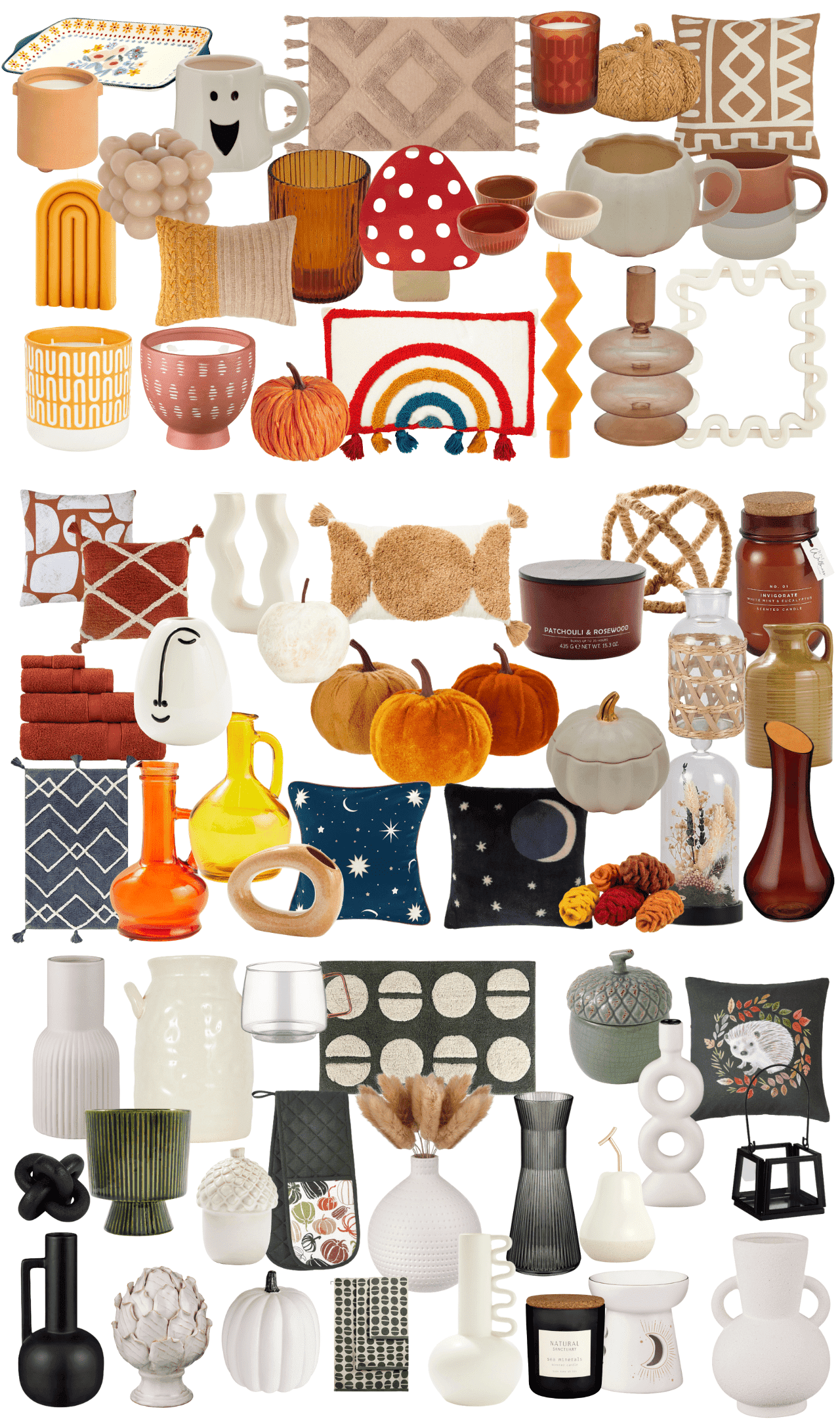 Budget decor inspiration for Autumn Fall 2022, high street cushions, wreaths and vases to update your home on a small budget