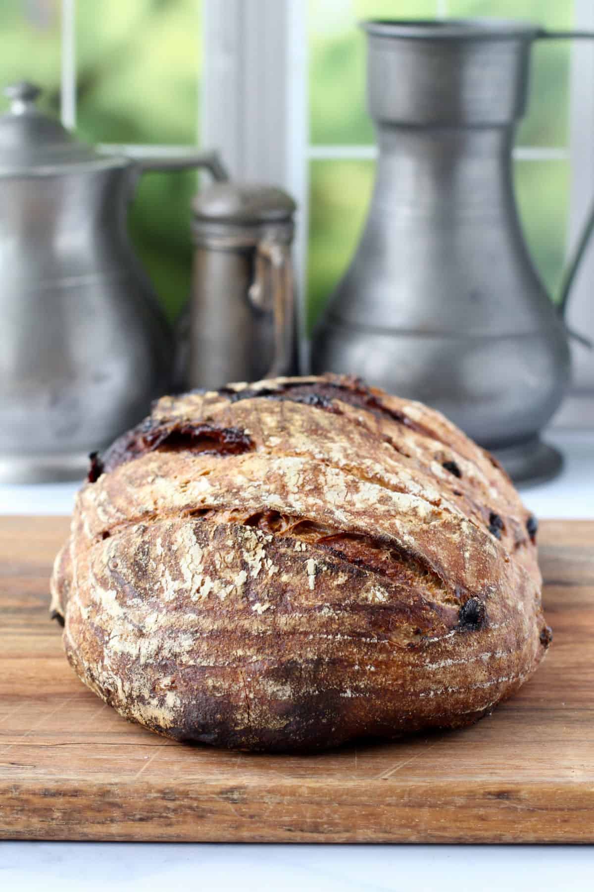 Cinnamon Raisin Sourdough Bread Loaf.