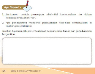 Ayo menulis berikanlah contoh penerapan nilai-nilai kemanusiaan itu dalam kehidupan sehari-hari hal 34