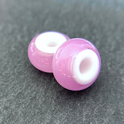 Handmade lampwork glass big hole beads in CiM Heather by Laura Sparling
