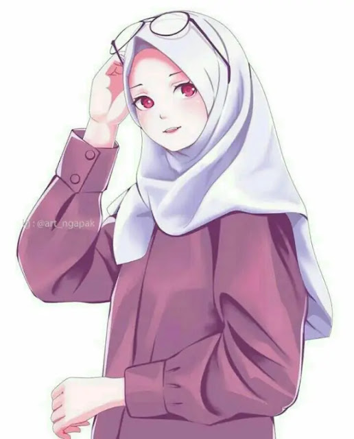 gambar kartun hijab modern png