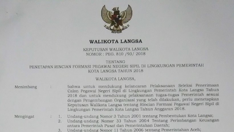 Contoh Surat Lamaran dan Formasi CPNS 2018 Kota Langsa - Sekolah Kita