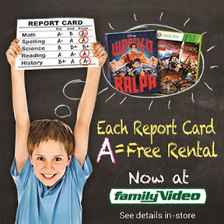 Free Movie or Game Rental at Family Video for A on Report Card
