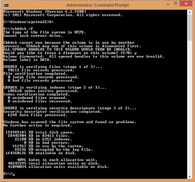 Check Disk menggunakan command prompt