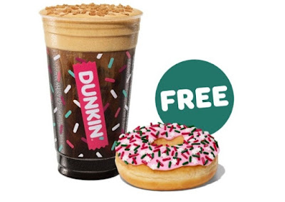 Dunkin' iced coffee and donut for 2023 holiday season.