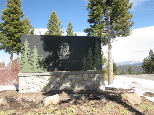 Sign at the entrance to RitzCarlton Lake Tahoe near Truckee California