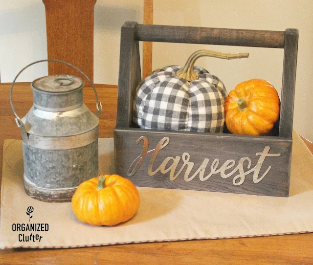 Garage Sale Tote Upcycle With Dollar Tree Galvanized Fall Words #garagesalefinds #upcycle #woodentote #falltote #galvanizedword #falldecor #fallfarmhousedecor #dollartree