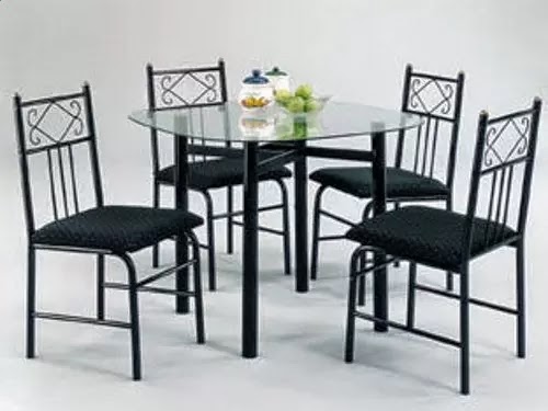 Dining room sets with round glass table and metal chairs by ACME
