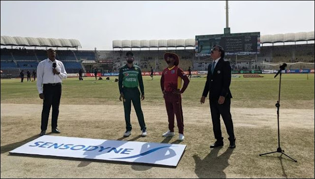Pakistan and West Indian skipper during the toss for the second ODI. -PCB