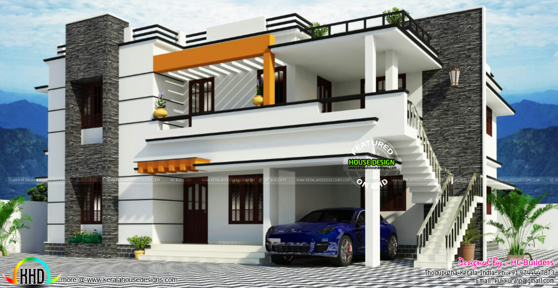 Duplex house in flat roof style Kerala home design and 