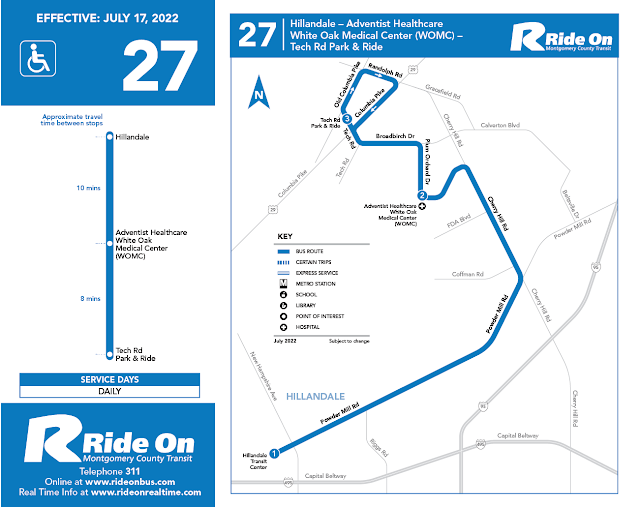 New Ride On Bus Route 27 Service to Adventist Healthcare White Oak Medical Center to Begin Sunday, July 17