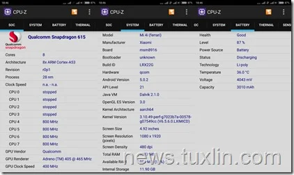 CPUZ Xiaomi Mi 4i
