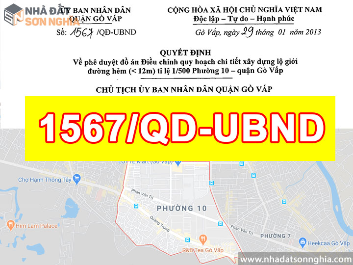 Quyết định số 1567/QĐ-UBND quy hoạch lộ giới đường hẻm tỉ lệ 1/500 phường 10 quận Gò Vấp