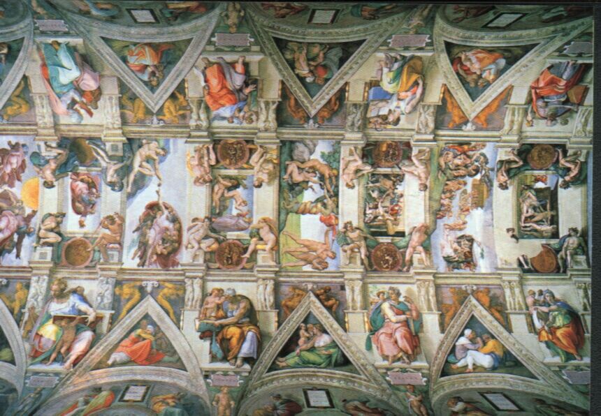  Sistine Chapel, two fresco plasterers prepare the ceiling 