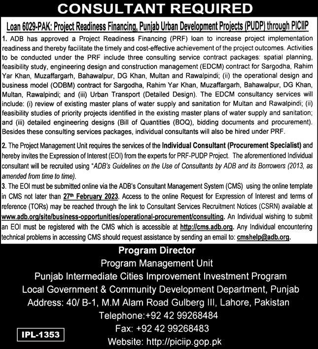 Latest Local Government & Community Development Department Consultant Posts Lahore 2023