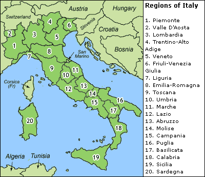 Italy Regional Map Geography