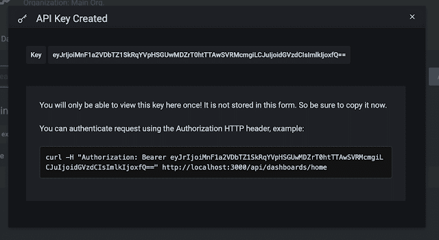 Grafana API Key created