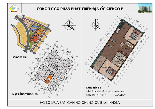 Mặt bằng Căn hộ 34 chung cư b1.4 hh01a thanh hà