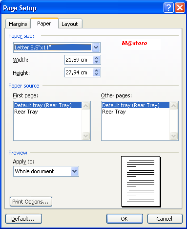 Mengubah Ukuran Kertas pada Microsoft Word 2003:Catatan 