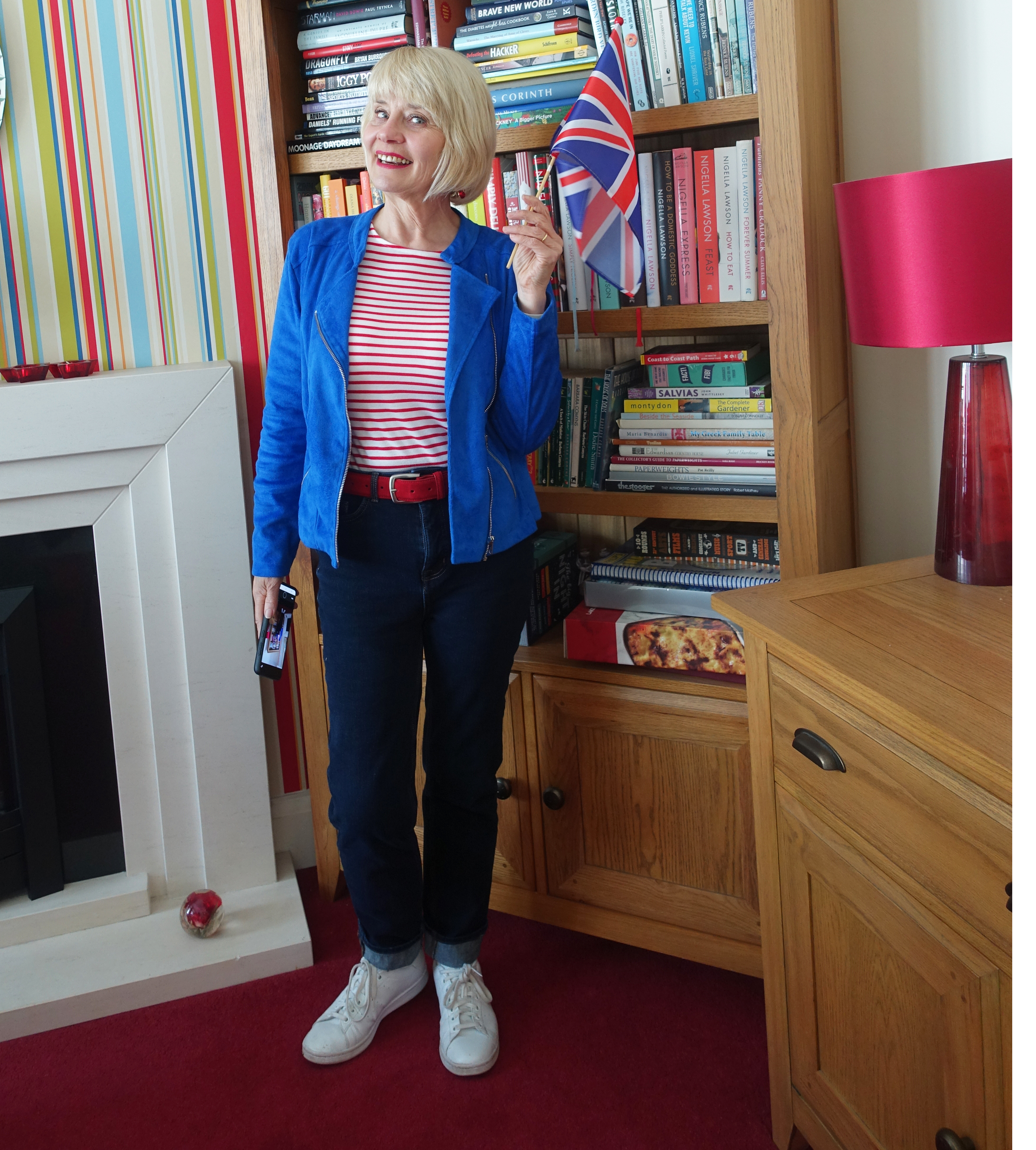 Celebrating the Queens Platinum Jubilee in red white and blue:  Is This Mutton blogger Gail Hanlon