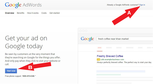 Sign in Google Adwords to start advertising