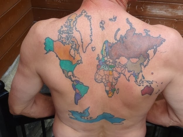 He’s been to 40 so far, but he’s still counting. - This Man Has Been Colouring In The Countries He Has Visited On His Back