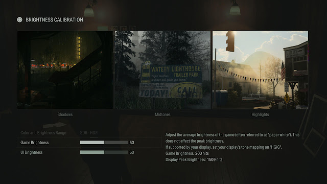 Alan Wake 2 - HDR Settings Screen