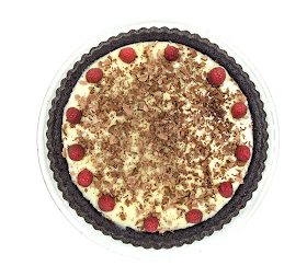 Triple chocolate cake raspberry top view