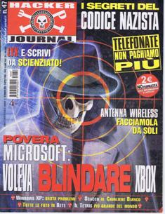 Hacker Journal 47 - 25 Marzo 2004 | ISSN 1594-7774 | PDF HQ | Quindicinale | Computer | Hacking | Programmazione | Hardware | Software
Hacker Journal è stata la prima rivista di hacking italiana.
Dal maggio 2002 la rivista usciva in edicola di giovedì bisettimanalmente, anche se per gli ultimi numeri la frequenza di uscita era divenuta mensile.
La composizione di un numero era in generale questa: un editoriale, notizie riguardanti l'informatica, gli articoli; l'ultima facciata (la rivista non era provvista di copertina cartonata) poteva contenere un enigma crittografico, o un quesito di natura sondaggistica accompagnato da alcune delle risposte inviate dai lettori relative al quesito precedente.
La rivista tratta argomenti sia per utenti avanzati che per principianti, dividendo gli articoli in tre livelli di difficoltà: per Newbie, Mid Hacking e Hard Hacking (stringhe di codice, sicurezza, modding o overclocking).
Inizialmente pubblicato da 4ever, è in seguito passato a Sprea editori e infine a WLF Publishing.
Dal numero 189 è passata ad una licenza Creative Commons.
Tra le caratteristiche peculiari della rivista va annoverata la presenza, all'apice della seconda pagina di ogni numero, al di sopra dell'editoriale, della definizione della parola HACKER.