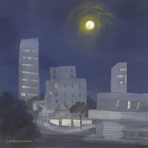 sketchbook, illustration, full moon, mid autumn festival, new york, cityscape, digital drawing