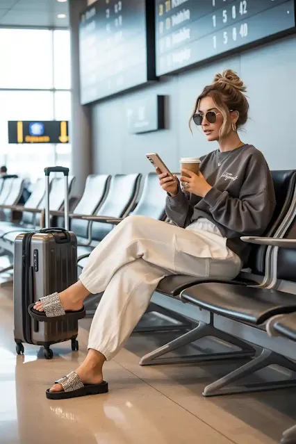 White Cargos + Oversized Sweatshirt + Slides