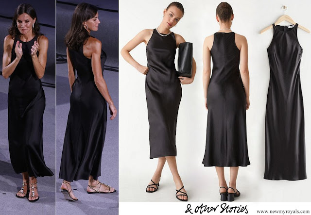 Queen Letizia wore & Other Stories Black Satin Slip Midi Dress