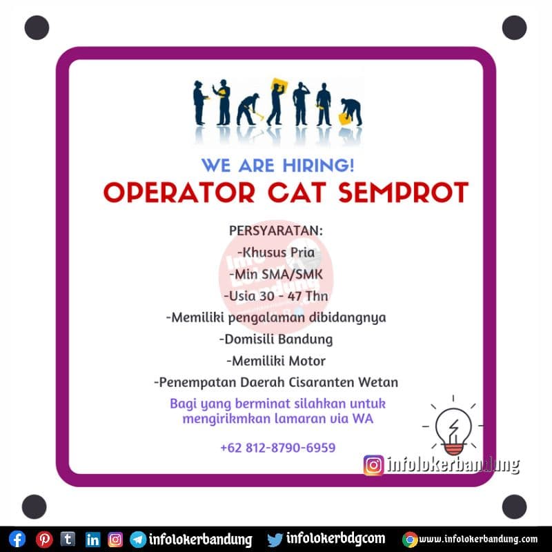 Lowongan Kerja Operator Cat Semprot Bandung Juli 2021