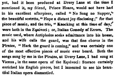 Michael Kelly Reminiscences : on Stephen Storace's 'No Song, No Supper'