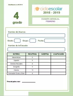 Examen Mensual Cuarto grado 2018-2019