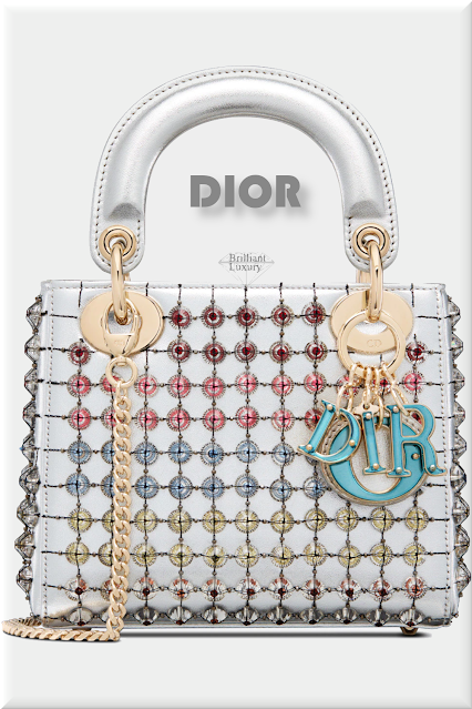 ♦Mini Lady Dior bag in silver-tone metallic calfskin embroidered with multicolor #dior #bags #silver #brilliantluxury