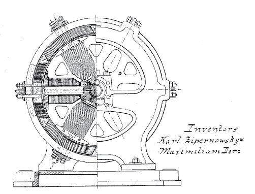 "Dynamo Electric Machine" (end view, partly section, U.S. Patent 284,110)　http://en.wikipedia.org/wiki/Dynamo#/media/File:DynamoElectricMachinesEndViewPartlySection_USP284110.png