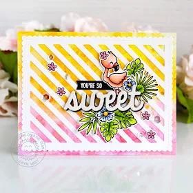 Sunny Studio Stamps: Fabulous Flamingos Frilly Frames Sweet Word Die Summer Themed Cards by Eloise Blue and Leanne West