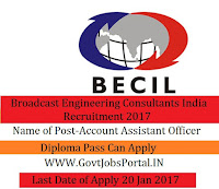 Broadcast Engineering Consultants India Recruitment 2017 For Account Assistant Officers