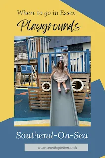 The best playgrounds and play areas in Southend with an image of a girl going down a slide